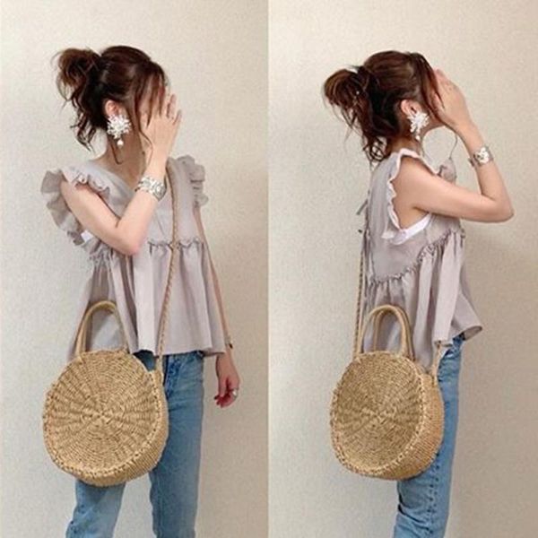 

women's blouses & shirts loose ruffles casual blouse summer korea japan 2021 lace up pullover plain high waist sleevelesswomen blousa, White