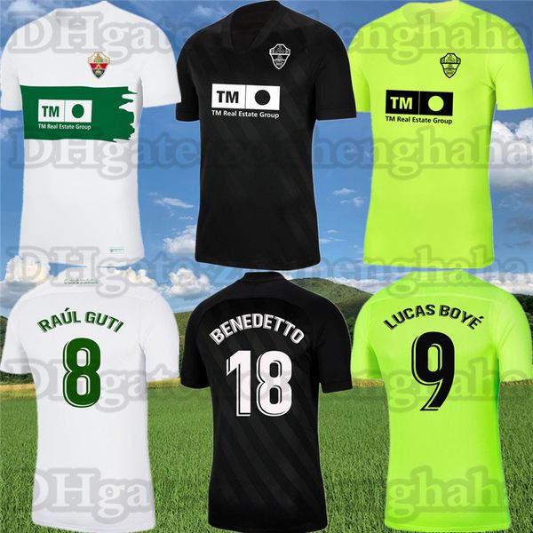 

camiseta equipaciÃ³n elche cf benedetto soccer jerseys 2021 22 raÃºl guti lucas boyÃ© home maillots de foot mascarell pere milla fidel away thi, Black;yellow