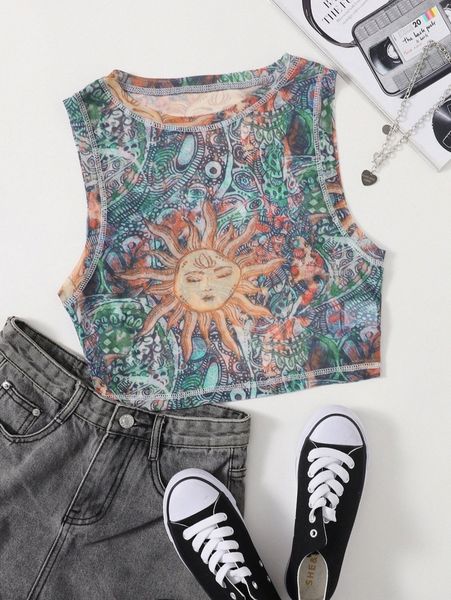 

graphic print mesh tank u3fa#, White