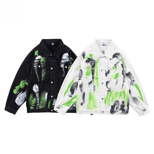 

men's jackets 100% cotton hip hop jacket men casual loose fluorescent green printed winter streetwear white black button up mens clothi, Black;brown