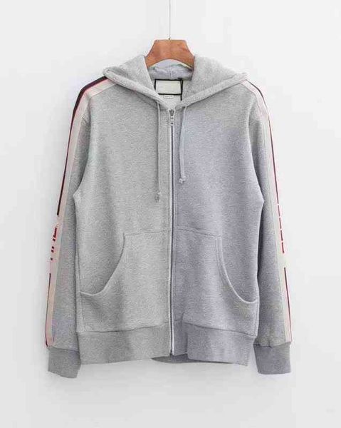 

french designer men's jackets grey cotton zip hooded long sleeve webbing logo embroidered cardigan sweatshirt men women outdoor running, Black;brown