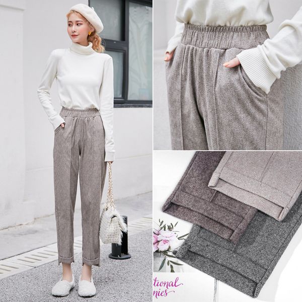 

women pants autumn thick high waist ankle-length chic all-match fashion loose casual straight suit comfortable female pants 210422, Black;gray