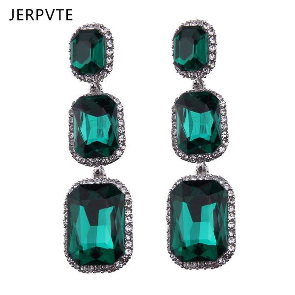 

dangle & chandelier jerpvte brand green crystal drop earrings women long hanging wedding statement jewelry party gift, Silver