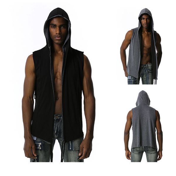 

hooded vest men sleeveless mens cardigan waistcoat vest harajuku hip hop tank casual solid streetwear hoodies men 210524, Black;white