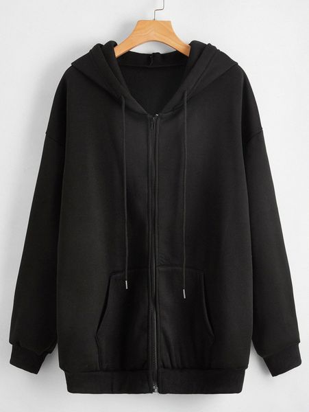 

solid zip up drawstring hooded sweatshirt w0pz#, White;black