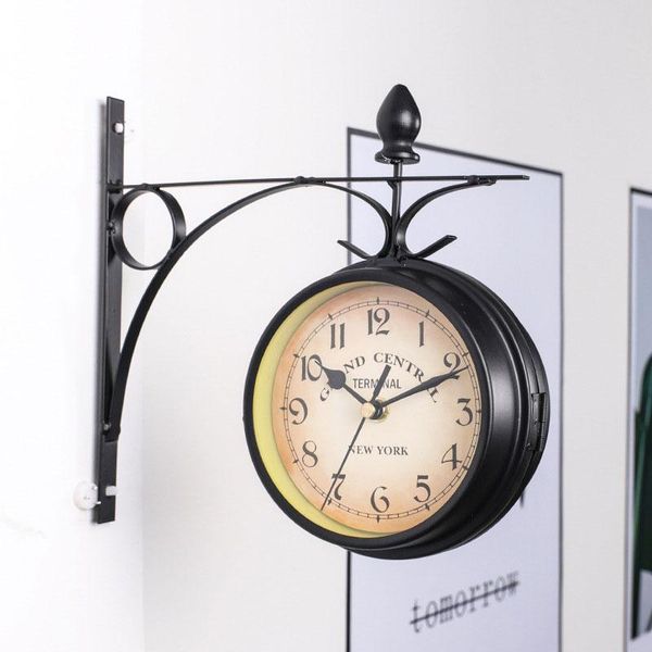 

wall clocks outdoor bracket clock garden station double sided black/white bdf99