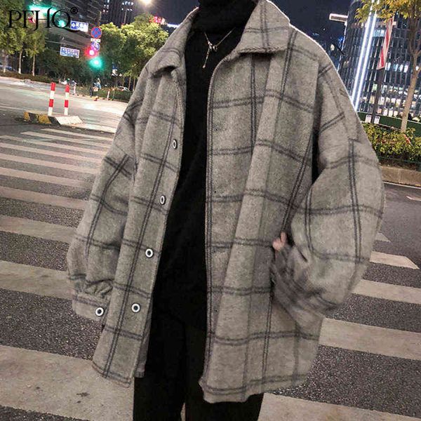 

pfhq korean style plaid overcoat overcoat wool mens streetwear windbreaker harajuku fashions oversize jackets coat 21d3178 211106, Tan;black