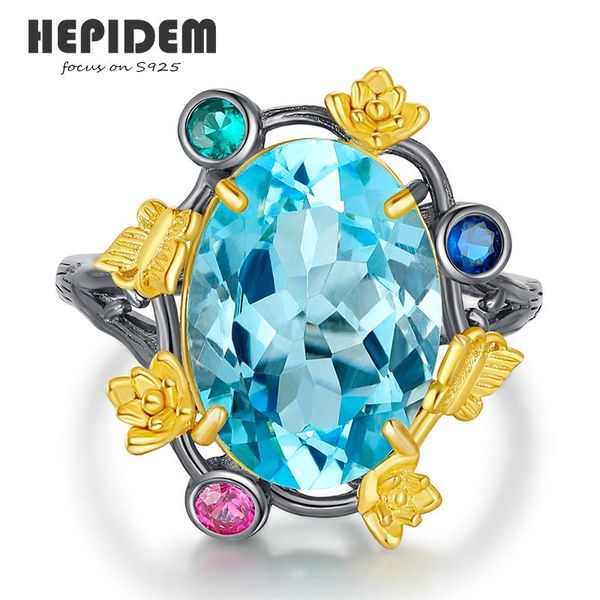 

cluster rings hepidem 100% z 925 for women s925 sterling silver 2022 blue big size store crystal gem gemstones fine jewelry 7009, Golden;silver