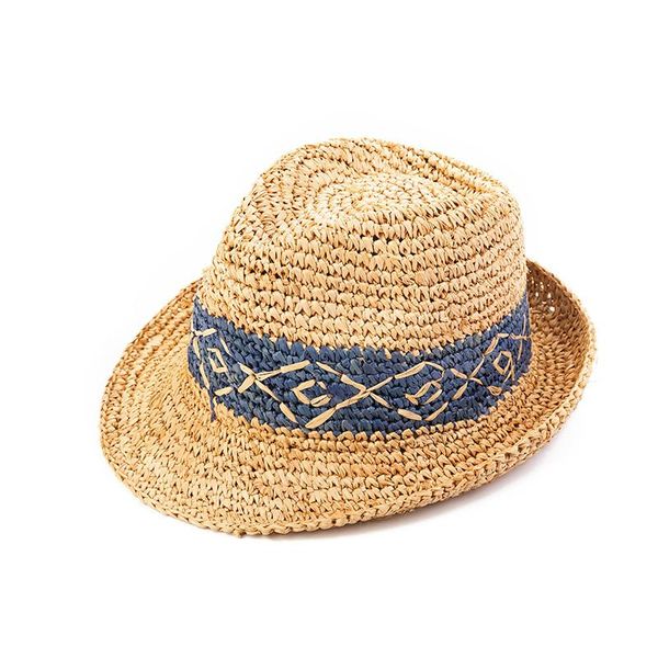 

stingy brim hats raffia sunhat men summer outing sunshade beach cap male folding sun protection british jazz casual fishing breathable hat h, Blue;gray