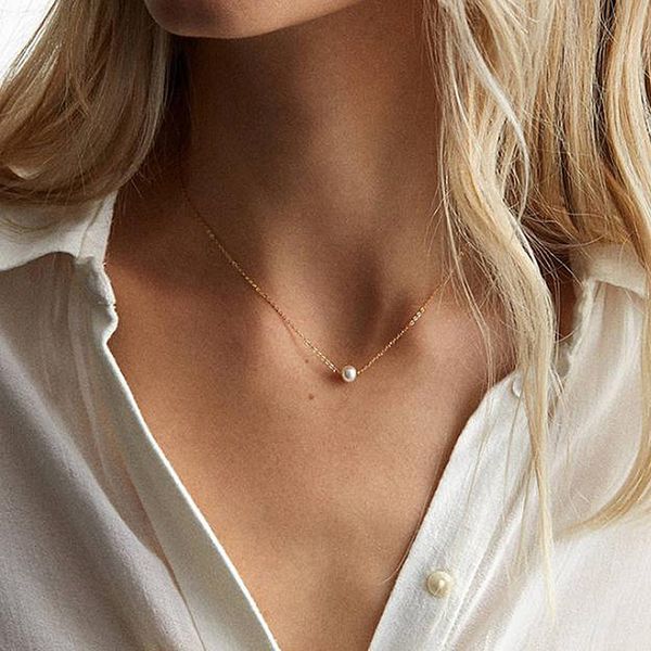 

necklaces pendants imitation pearl invisible transparent thin line simple choker necklace women jewelry collana kolye bijoux collares collie, Silver