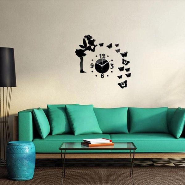 

wall clocks creatieve 3d wandklokken quartz acryl wandklok spiegel fee sticker kids decor horloge thuis woonkamer decoratie decal