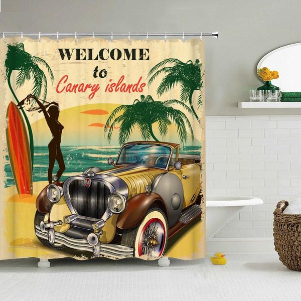 

shower curtains retro vintage car carpet cool old spaper bath mat high quality