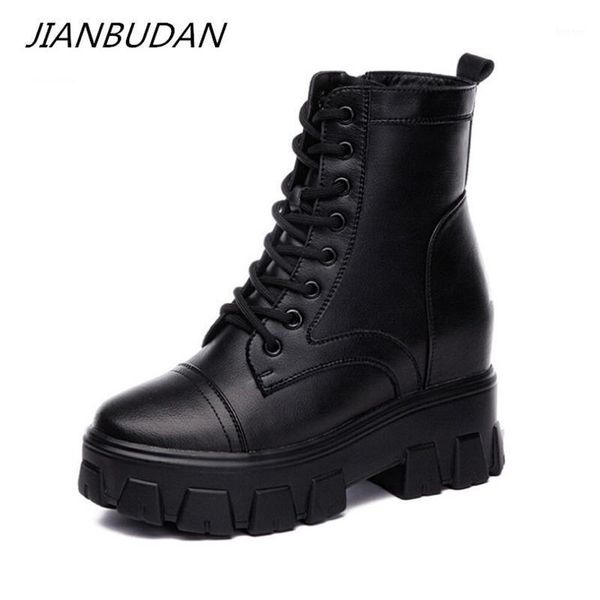

boots jianbudan women's platform short height increasing casual autumn leather winter plush warm waterproof snow1, Black