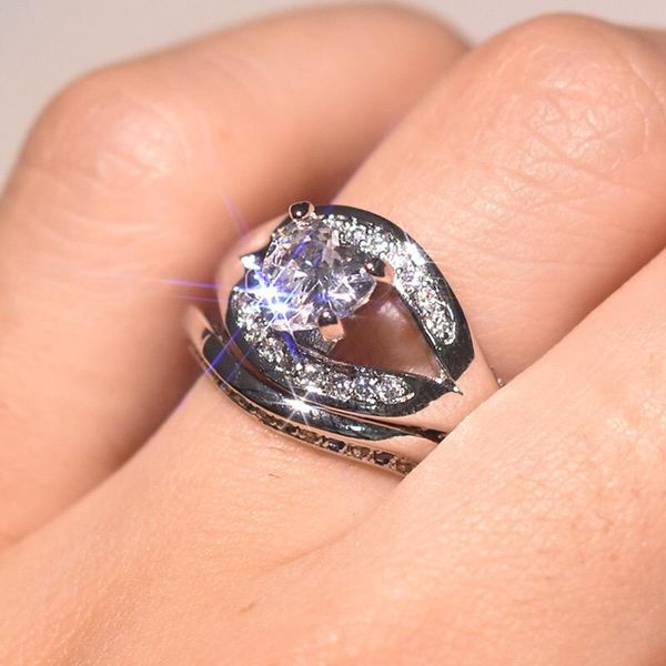 

wedding rings mengyi fashion luxury round 9 2 5 ring set charm wedding/engagement for women party jewelry gift, Slivery;golden