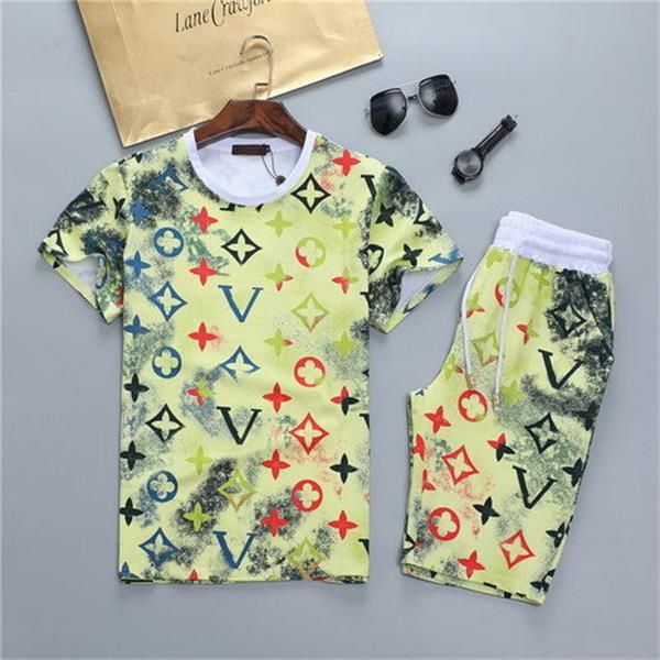 

mens fashion summer suits casual tracksuits classic letter pattern print men's short sleeve & shorts men boys tees 17, Gray