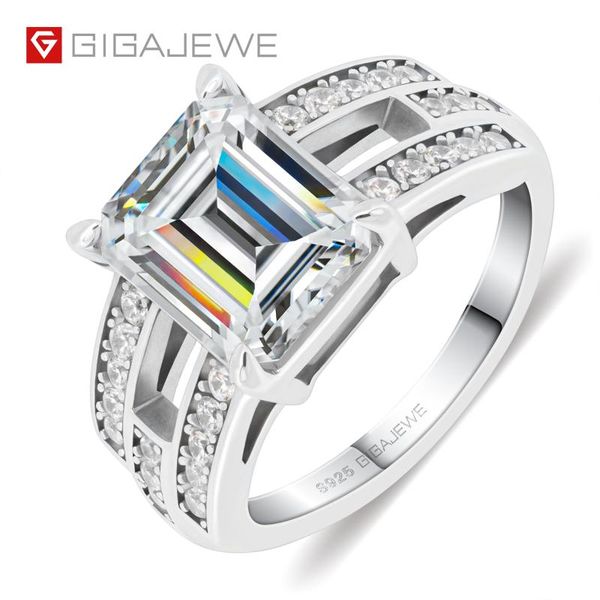 

cluster rings gigajewe 4.0ct 8x10mm d emerald 18k white gold plated 925 silver ring claw setting girlfriend gift, Golden;silver