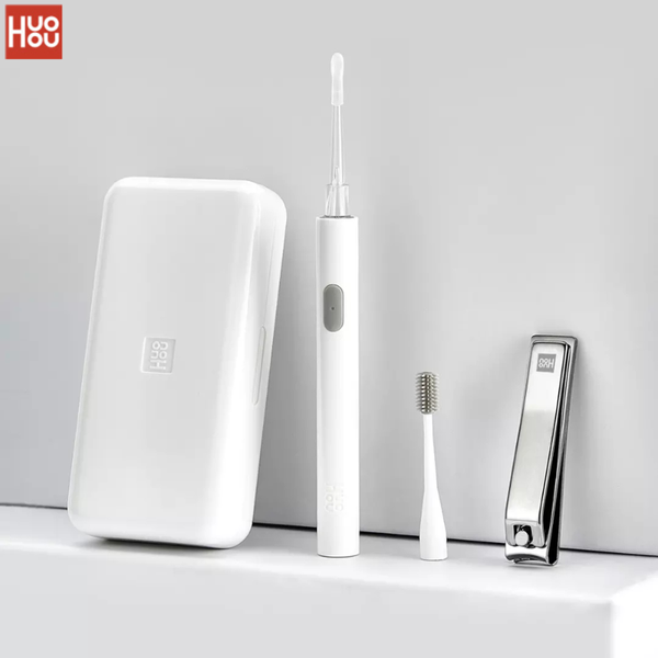 

smart home control huohou led portable usb ear nail care kit with travel box stainless steel cutter charging spoon cleaning tool