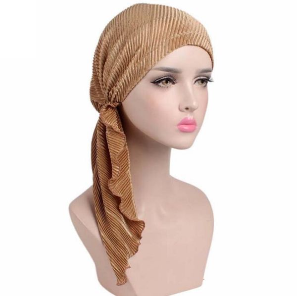 

fashion girls women long tail turban muslim hat high bun beanie hat casual caps hats beanie long-tailed wrinkled turban cap 5 colors, Blue;gray