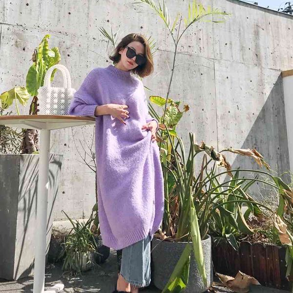 

korean loose stand collar sweater fashion candy color womens knitted dresses spring female long pullover sweaters, White;black