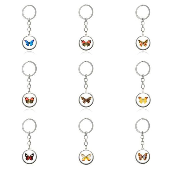 

creative butterfly time gemstone key chain metal glass pendant key chain kr204 keychains mix order, Silver