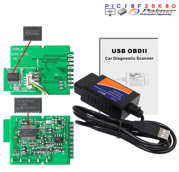 

obd2 usb 327 with pic18f25k80 ch340t chip elm327 support pc