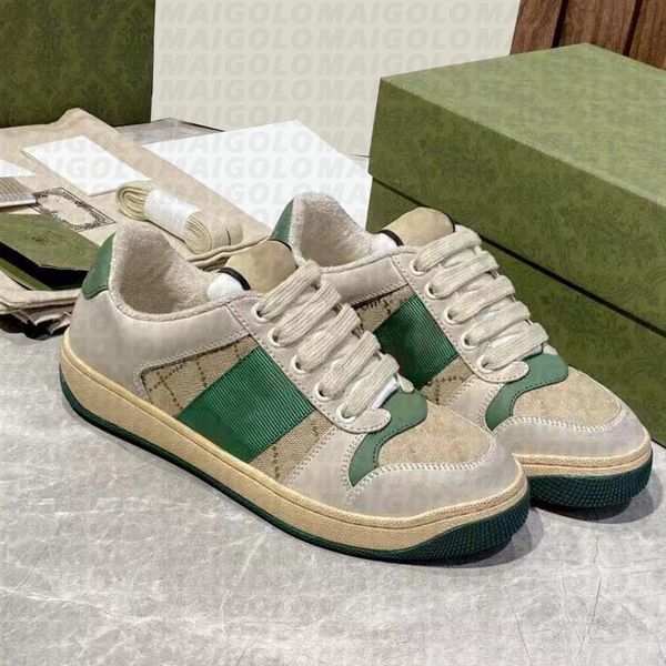 Top Shoes de grife populares para homens para homens Mulheres Coloque de couro vintage Vintage Green Red Stripe Bottom Bottom White Luxury Sneakers com Box 35-46