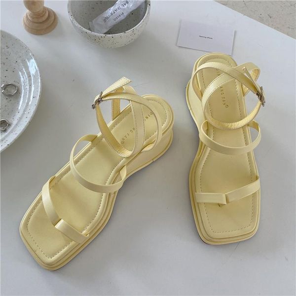 

dress shoes 2021 summer women yellow platform strap beach sandals fetish 7cm wedges high heels sandles lady valentine stripper sexy, Black