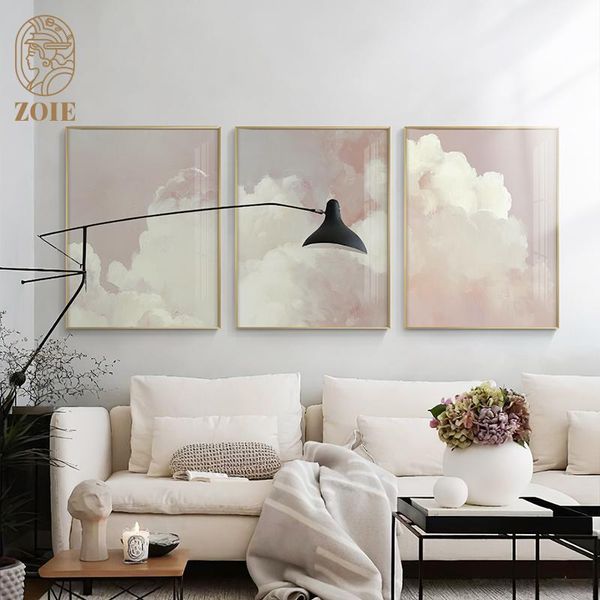 

paintings abstract canvas painting blue and pink clouds poster picture nordic sky for living room scandinavian wall home decor