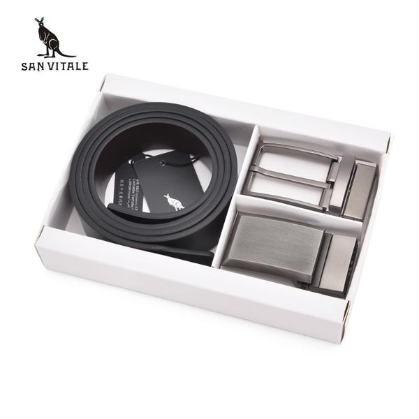 

belts san vitale men belt luxury famous designer brand genuine leather strap two buckles set ceinture homme giftbox, Black;brown