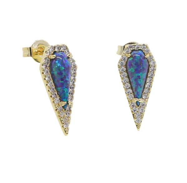 

stud blue opal stone color earrings ocean style fashion for women gift her, Golden;silver
