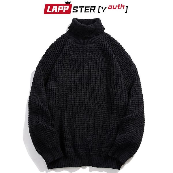 

men's sweaters -youth men harajuku solid turtleneck 2022 mens colorful winter knitted sweater male vintage grandpa pullovers, White;black