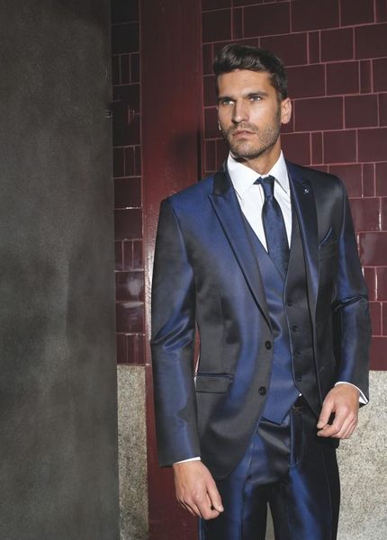

men's suits & blazers 3 piece(jacket+pants+vest+tie) classic design shiny navy blue groom tuxedos peak lapel one button groomsmen mens, White;black