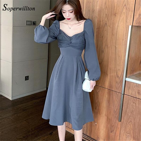 

french style vintage female dress elegant slim autumn retro dresses vestidos black casual midi for women, Black;gray