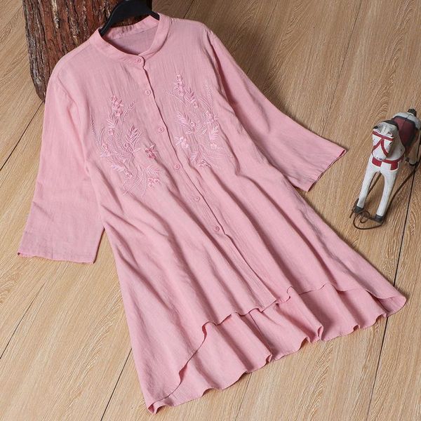 

women's blouses & shirts clothing women blouse casual embroidery stand button shirt oversize ropa mujer verano 2021, White