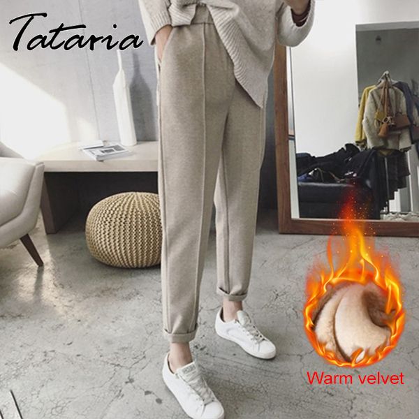 

warm winter pants for women thicken wool suit high waisted trousers large size female capris loose beige women's harem 210514, Black;white