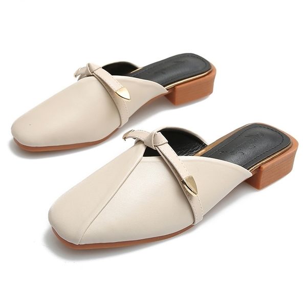 

summer slippers shoes women casual high heel closed toe mules solid color wild flip flops outdoor slides sandals 210310, Black