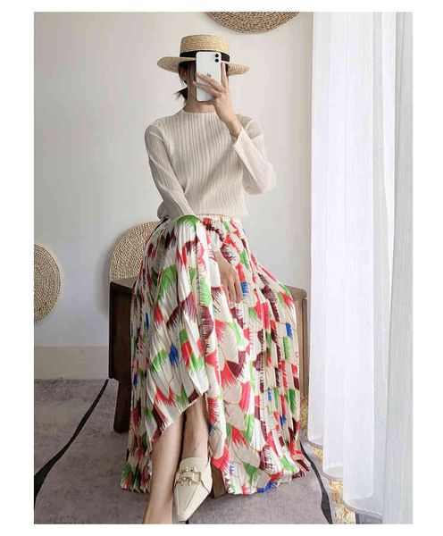 

skirt miyake european and american print pleated skirt wais skirts, Black