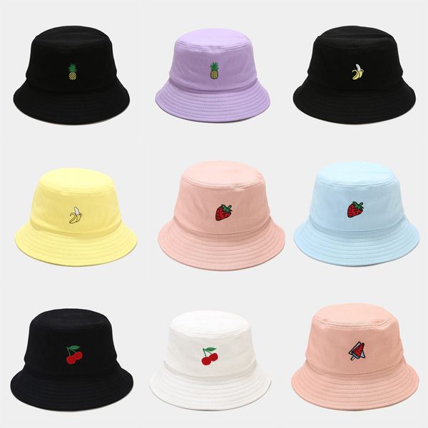 

ins new fruit pattern embroidered fisherman's hat women's summer outdoor versatile sun hat lovers simple basin hat fashion