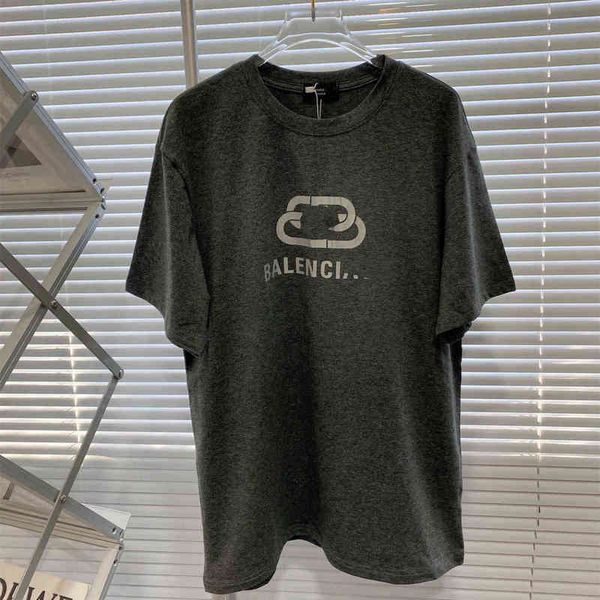 

2022 factory wholesale new blc home heavy industry paper clip lock washing cement gray men's and women's loose short sleeves, White