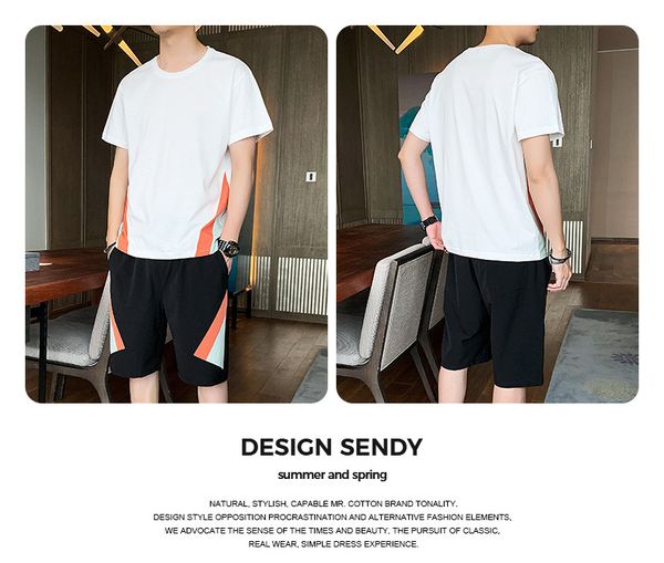 

fashion casual loose summer menswear tracksuits short sleeve t-shirt printed men's shorts two-piece suit, Gray