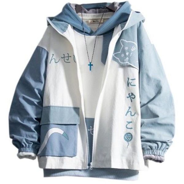 

men's hoodies & sweatshirts harajuku retro varsity jacket casual autumn cat print hoodie coat men hip hop baseball streetwear gothic t, Black
