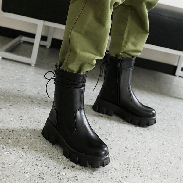 

boots fashion ankle women platform autumn winter shoes woman black brown casual girls large size 43