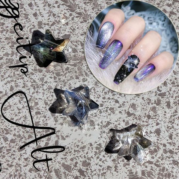 

nail art decorations 3pcs 3d five-pointed star decoration accessories transparent crystal design creative jewelry, Silver;gold
