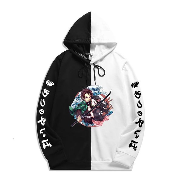

women's hoodies & sweatshirts anime demon slayer tanjiro nezuko print hoodie the sharingan olor pullover sweatshirt harajuku thin cloth, Black
