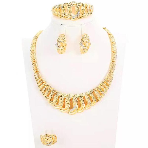 

earrings & necklace fashion dubai jewelry sets for bride luxury gold necklace/earrings/ring/bracelet wedding women, Silver