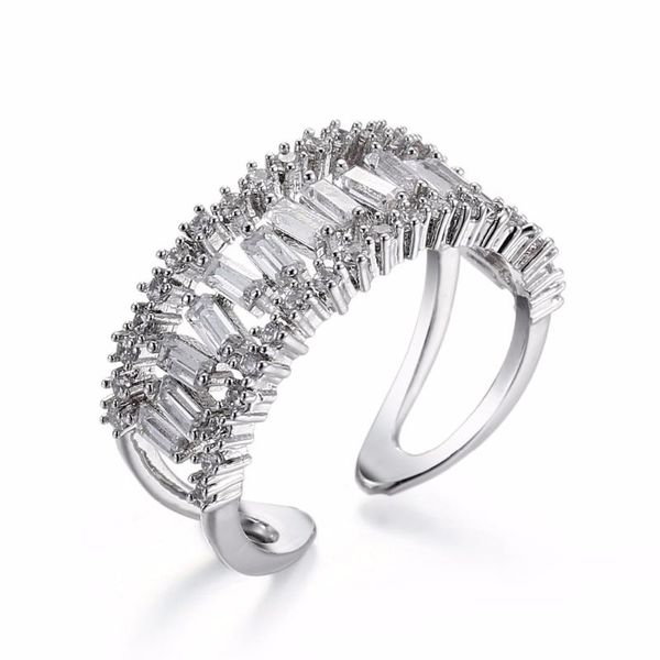 

wedding rings adjustable crystals layer square ring cuff open hollow fingers luxury for women, Slivery;golden