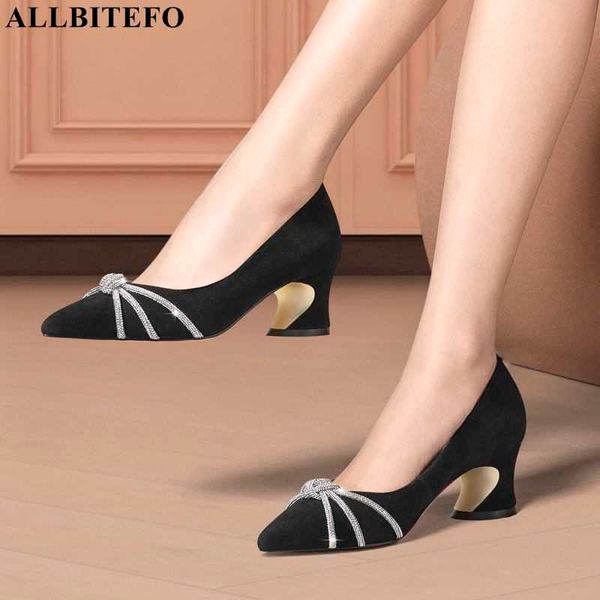 

allbitefo beautiful ribbon sheepskin genuine leather women heels shoes fashion street outdoor high heel shoes office work shoes 210611, Black