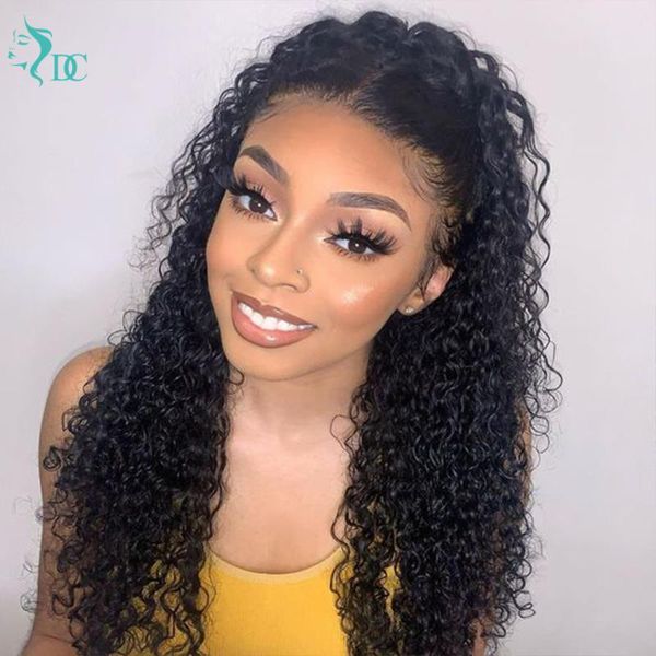 

transparent lace wig curly front human hair wigs 180% density kinky remy 5x5 hd closeure for women, Black;brown