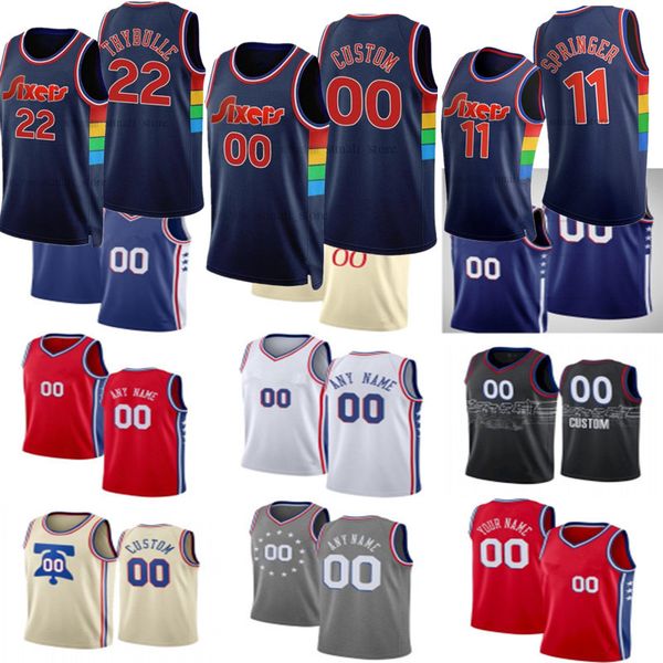 

custom mens womens youth philadelphia76ersjersey 11 jaden springer 22 matisse thybulle julius 6 erving basketball jerseys, Black;red