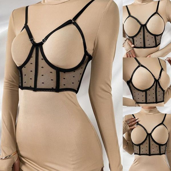 

belts high waist corset for women lace up goth bustier body shapewear mesh with straps female push, Black;brown